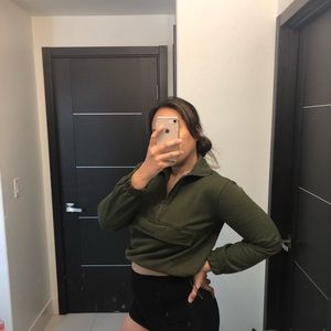 Army green cropped sweater